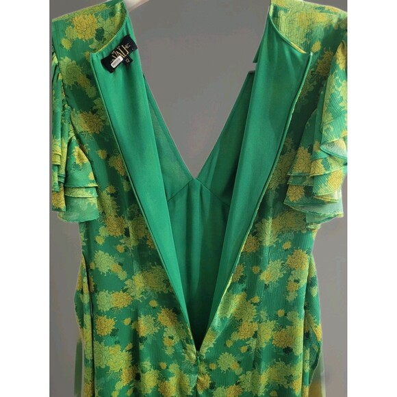 De La Vali Palmera Green Floral Chiffon Maxi Dress UK 12 US 8 Ruffle Sleeve $676 - Picture 14 of 16